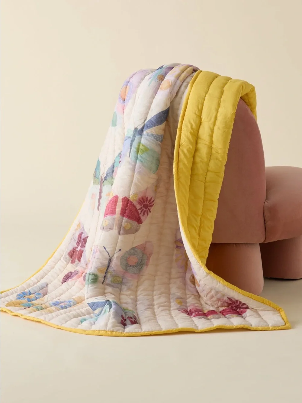 Urban Outfitters Yellow-Trim Butterfly Quilt Throw